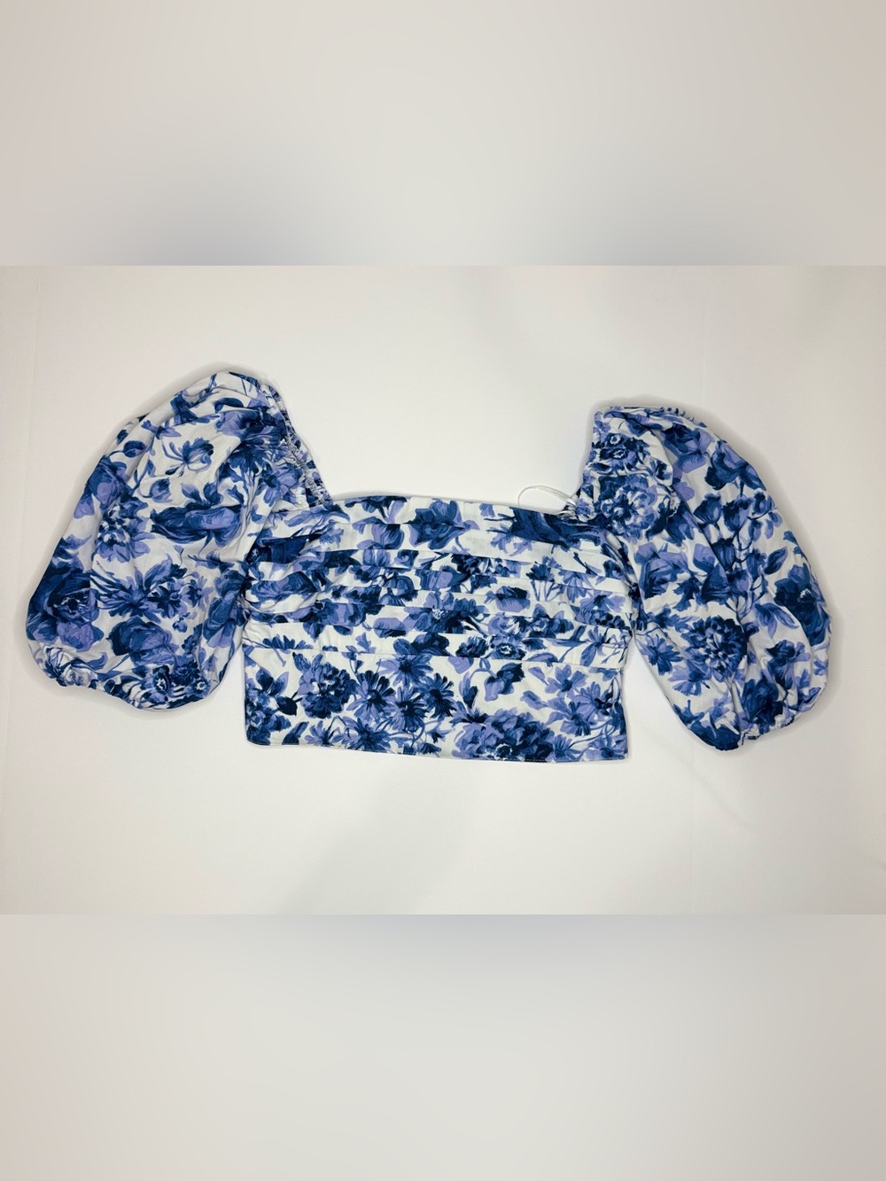 Abercrombie & Fitch Blue Floral Puff-Sleeve Crop Top